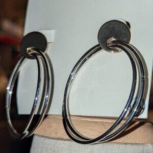 NEW Open Edit Nickel Free Rodium Drop Large Hoops Pierced Earrings Jewelry NWT